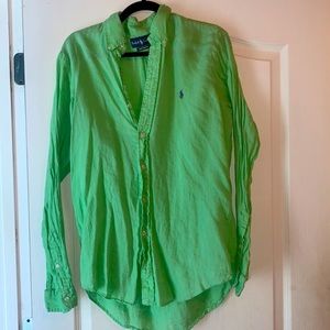 Green Linen Long-sleeved Polo